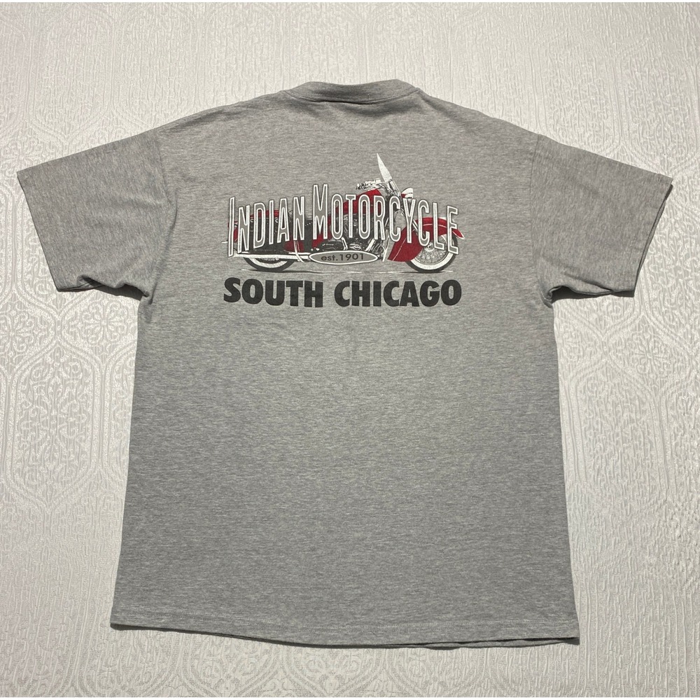 Indian Motorcycle South Chicago Graphic Pocket T-Shirt‎ Mens Large Heather Gray